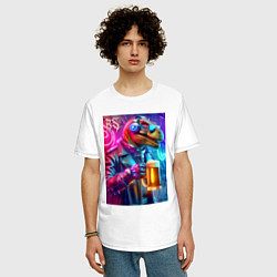 Футболка оверсайз мужская Dude beersaur - neon glow, цвет: белый — фото 2