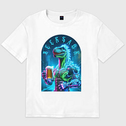 Футболка оверсайз мужская Neon beersaur - ai art fantasy, цвет: белый