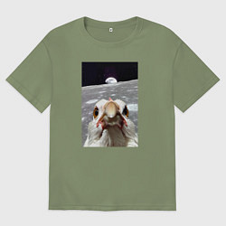 Мужская футболка оверсайз Курица селфи на луне