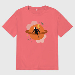 Футболка оверсайз мужская Девушка на сатурне, цвет: коралловый
