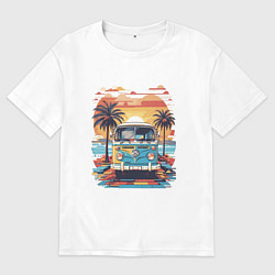 Футболка оверсайз мужская Фольксваген на восходе солнца ретро, цвет: белый