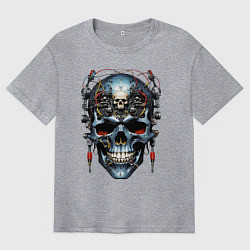 Футболка оверсайз мужская Кибер череп - нейроарт фантазия, цвет: меланж