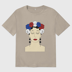 Мужская футболка оверсайз Женский портрет: девушка в венке триколор
