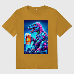 Мужская футболка оверсайз Cyber tyrannosaur with a mug of beer - ai art fant