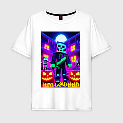 Футболка оверсайз мужская Halloween and Minecraft - neon collaboration, цвет: белый