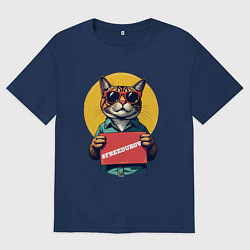 Мужская футболка оверсайз Сat with a poster