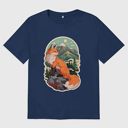 Мужская футболка оверсайз Лиса и горы