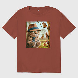 Мужская футболка оверсайз Кот журналист - нейроарт