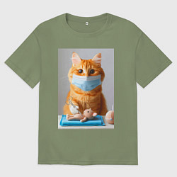 Мужская футболка оверсайз Рыжий кот хирург - нейроарт