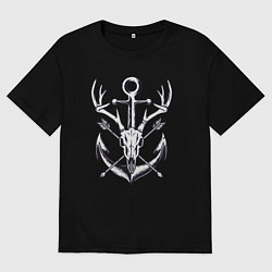 Мужская футболка оверсайз Череп оленя и якорь