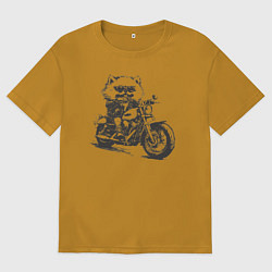 Мужская футболка оверсайз Шпиц байкер на мотоцикле на чоппере