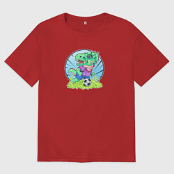 Мужская футболка оверсайз Футболист динозавр