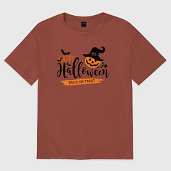 Футболка оверсайз мужская Halloween - тыква в шляпе, цвет: кирпичный