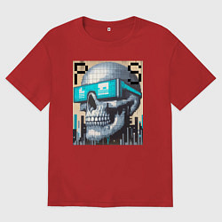 Футболка оверсайз мужская Pixel skull - ai art fantasy, цвет: красный