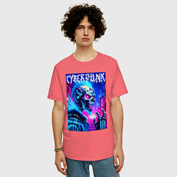 Футболка оверсайз мужская Neon punk skeleton - ai art fantasy, цвет: коралловый — фото 2