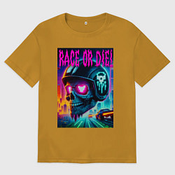 Футболка оверсайз мужская Гоняйся или умри - жизненный девиз, цвет: горчичный