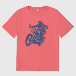 Мужская футболка оверсайз Голубь на мотоцикле чоппере байкер