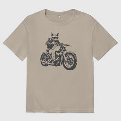 Мужская футболка оверсайз Сфинкс мотоциклист на чоппере кот байкер