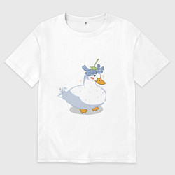 Мужская футболка оверсайз Милая уточка гусь с цветочком на голове