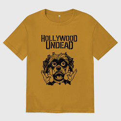 Футболка оверсайз мужская Hollywood Undead - rock dog, цвет: горчичный