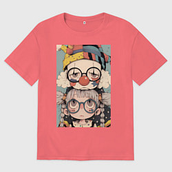 Мужская футболка оверсайз Клоун с девочкой арт