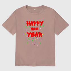 Мужская футболка оверсайз Happy New Year ярко-красным