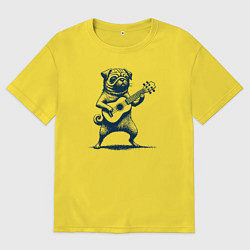 Мужская футболка оверсайз Мопс с гитарой укулеле