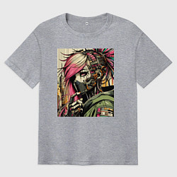 Мужская футболка оверсайз Cyber girl in a respirator - ai art fantasy