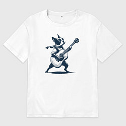 Мужская футболка оверсайз Бостон-терьер играет на гитаре