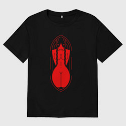 Футболка оверсайз мужская Демонесса на коленях красная, цвет: черный