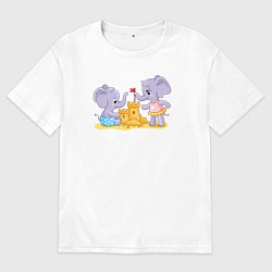 Футболка оверсайз мужская Слоники в песочнице, цвет: белый