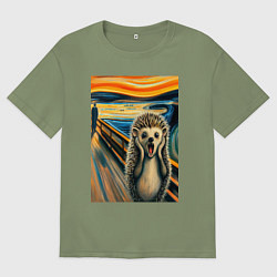 Мужская футболка оверсайз Ёжик кричит на картине Эдварда Мунка - мем искусст