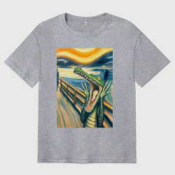 Мужская футболка оверсайз Крокодил кричит на картине Эдварда Мунка - мем иск