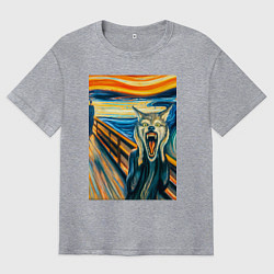 Мужская футболка оверсайз Волк кричит на картине Эдварда Мунка - мем искусст