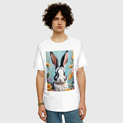 Футболка оверсайз мужская Кролик в цветах, цвет: белый — фото 2
