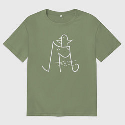 Мужская футболка оверсайз Птичка собачка и кошечка