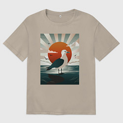 Мужская футболка оверсайз Чайка на берегу