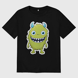 Мужская футболка оверсайз Смешной зеленый монстрик