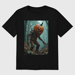 Футболка оверсайз мужская Тыквенный монстр, цвет: черный