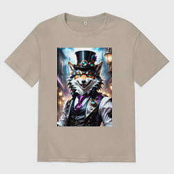 Мужская футболка оверсайз Стимпанк волк