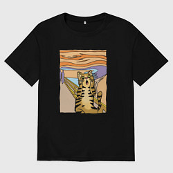 Футболка оверсайз мужская Кот крик, цвет: черный