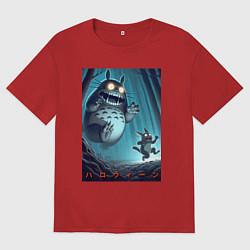 Мужская футболка оверсайз Тоторо гонится за лесным длинноухим котом - хэллоу