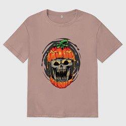 Мужская футболка оверсайз Череп в тыкве