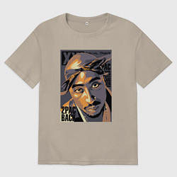Футболка оверсайз мужская Тупак вернулся, цвет: миндальный