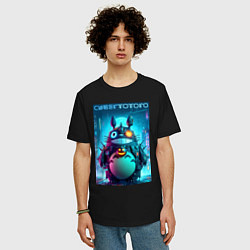 Футболка оверсайз мужская Cyber Totoro - halloween fantasy, цвет: черный — фото 2