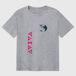 Футболка оверсайз мужская Ведьмак волк лого, цвет: меланж