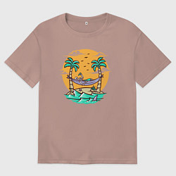 Мужская футболка оверсайз Скелет чилит на острове