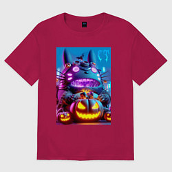 Футболка оверсайз мужская Cyber Totoro - neon glow, цвет: маджента