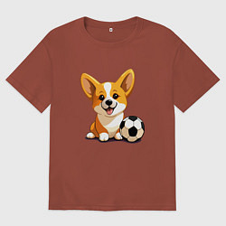 Мужская футболка оверсайз Корги с футбольным мячом