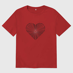 Футболка оверсайз мужская Сердце из слов про любовь, цвет: красный
